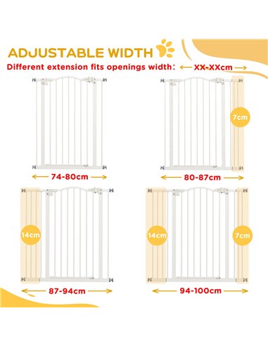 PawHut Pressure Fit Dog Stair Gate No Drilling Safety Gate Auto Close for Doorways, Hallways, 74-100cm Adjustable, 94cm Tall, Wh