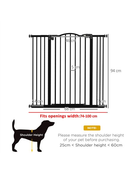 PawHut Pressure Fit Dog Stair Gate No Drilling Safety Gate Auto Close for Doorways, Hallways, 74-100cm Adjustable, 94cm Tall, Bl - pic 143473 | FastDaddyshop