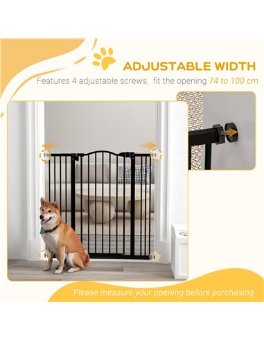 PawHut Pressure Fit Dog Stair Gate No Drilling Safety Gate Auto Close for Doorways, Hallways, 74-100cm Adjustable, 94cm Tall, Bl
