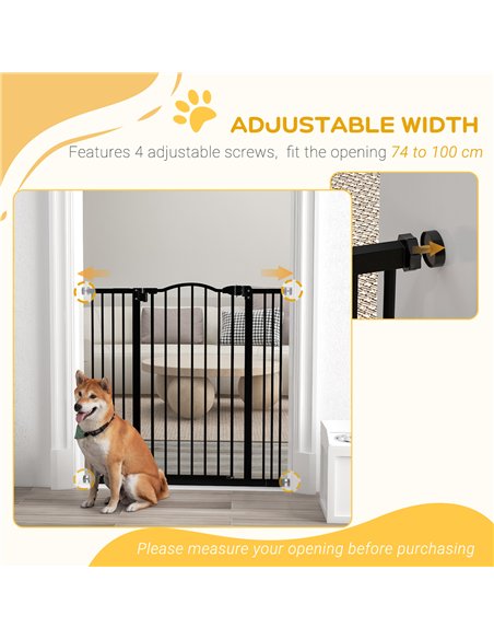 PawHut Pressure Fit Dog Stair Gate No Drilling Safety Gate Auto Close for Doorways, Hallways, 74-100cm Adjustable, 94cm Tall, Bl - pic 143477 | FastDaddyshop