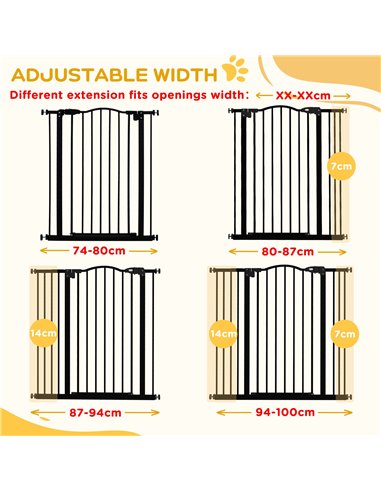 PawHut Pressure Fit Dog Stair Gate No Drilling Safety Gate Auto Close for Doorways, Hallways, 74-100cm Adjustable, 94cm Tall, Bl