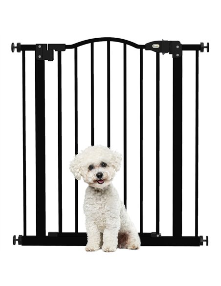 PawHut Metal 74-80cm Adjustable Pet Gate Safety Barrier w/ Auto-Close Door Black - pic 143480 | FastDaddyshop