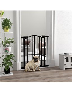 PawHut Metal 74-80cm Adjustable Pet Gate Safety Barrier w/ Auto-Close Door Black 2