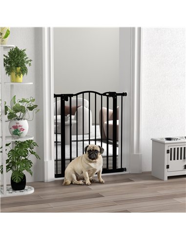 PawHut Metal 74-80cm Adjustable Pet Gate Safety Barrier w/ Auto-Close Door Black
