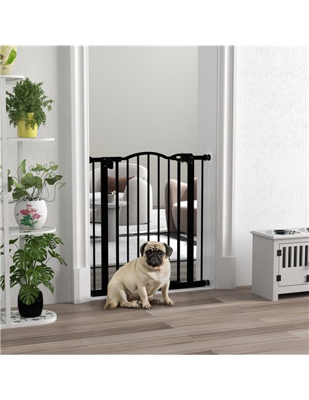 PawHut Metal 74-80cm Adjustable Pet Gate Safety Barrier w/ Auto-Close Door Black - pic 143481 | FastDaddyshop