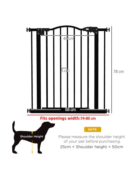 PawHut Metal 74-80cm Adjustable Pet Gate Safety Barrier w/ Auto-Close Door Black - pic 143482 | FastDaddyshop