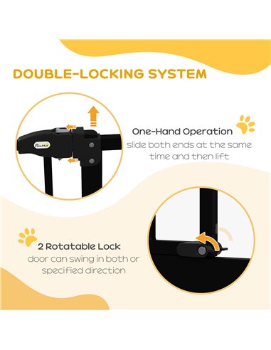 PawHut Metal 74-80cm Adjustable Pet Gate Safety Barrier w/ Auto-Close Door Black