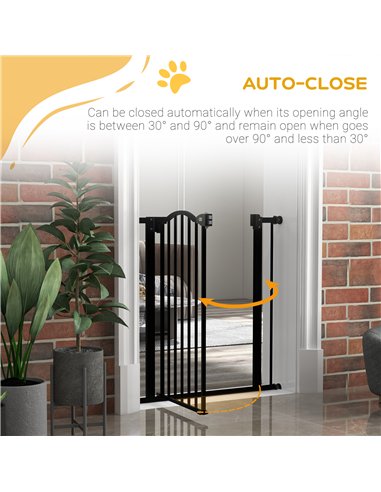 PawHut Metal 74-80cm Adjustable Pet Gate Safety Barrier w/ Auto-Close Door Black