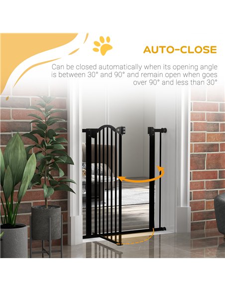 PawHut Metal 74-80cm Adjustable Pet Gate Safety Barrier w/ Auto-Close Door Black - pic 143484 | FastDaddyshop