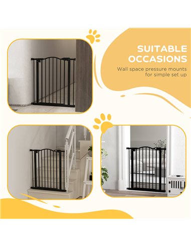 PawHut Metal 74-80cm Adjustable Pet Gate Safety Barrier w/ Auto-Close Door Black