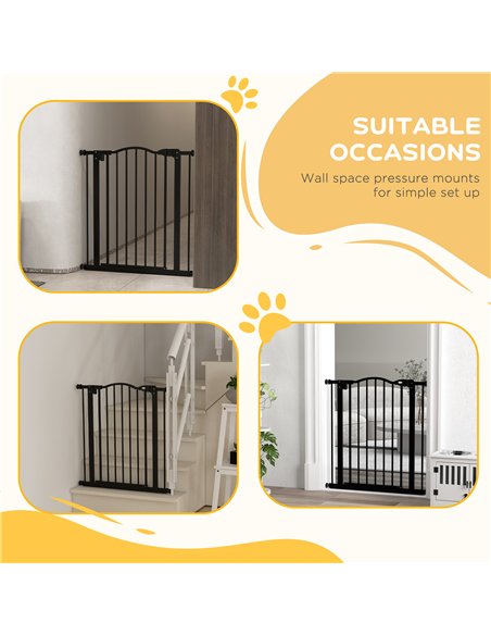 PawHut Metal 74-80cm Adjustable Pet Gate Safety Barrier w/ Auto-Close Door Black - pic 143485 | FastDaddyshop