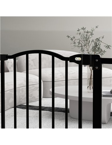 PawHut Metal 74-80cm Adjustable Pet Gate Safety Barrier w/ Auto-Close Door Black