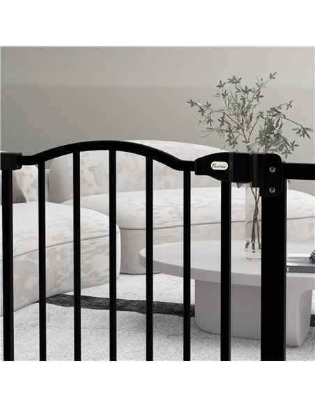 PawHut Metal 74-80cm Adjustable Pet Gate Safety Barrier w/ Auto-Close Door Black - pic 143487 | FastDaddyshop