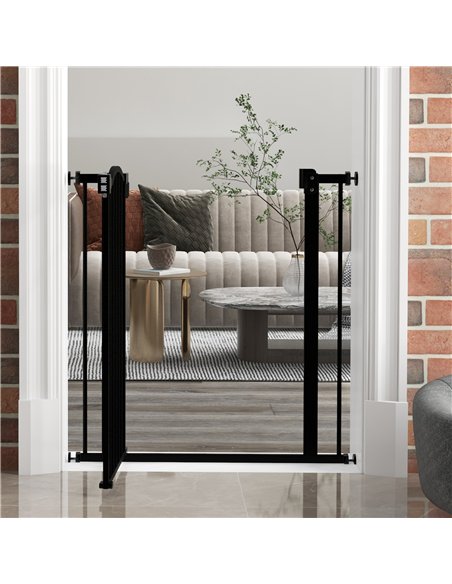PawHut Metal 74-80cm Adjustable Pet Gate Safety Barrier w/ Auto-Close Door Black - pic 143488 | FastDaddyshop