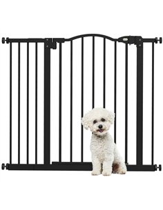 PawHut Metal 74-94cm Adjustable Pet Gate Safety Barrier w/ Auto-Close Door Black