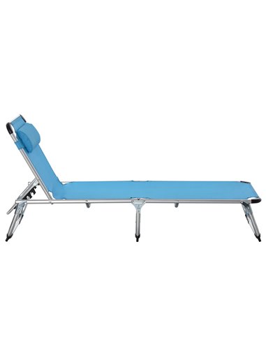 Outsunny Foldable Reclining Sun Lounger Lounge Chair Camping Bed Cot with Pillow 5-Level Adjustable Back Aluminium Frame Blue