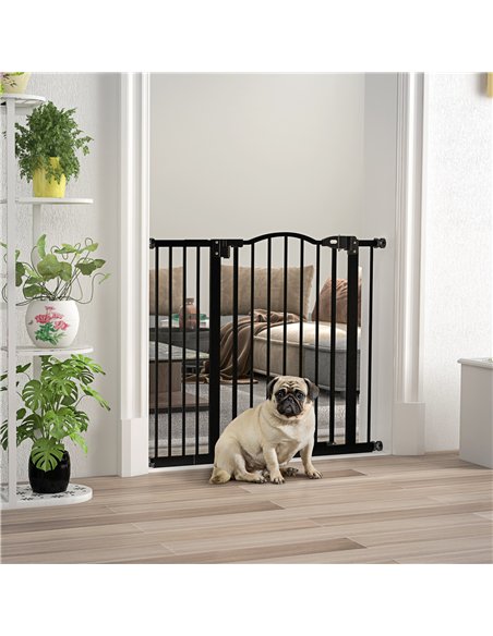PawHut Metal 74-94cm Adjustable Pet Gate Safety Barrier w/ Auto-Close Door Black - pic 143490 | FastDaddyshop