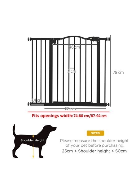 PawHut Metal 74-94cm Adjustable Pet Gate Safety Barrier w/ Auto-Close Door Black - pic 143491 | FastDaddyshop