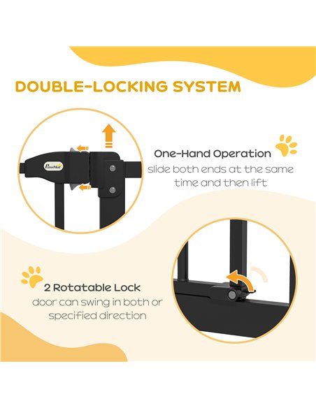 PawHut Metal 74-94cm Adjustable Pet Gate Safety Barrier w/ Auto-Close Door Black - pic 143492 | FastDaddyshop
