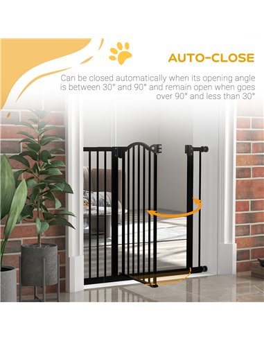 PawHut Metal 74-94cm Adjustable Pet Gate Safety Barrier w/ Auto-Close Door Black