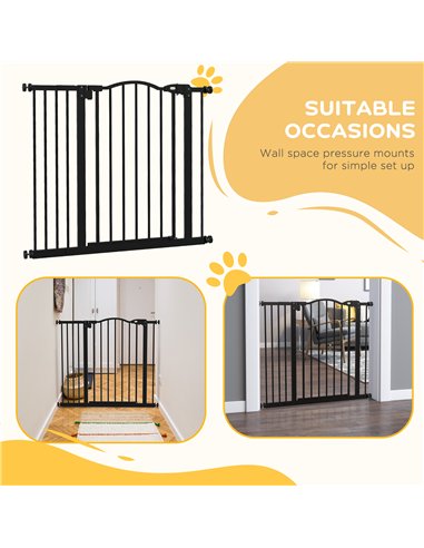 PawHut Metal 74-94cm Adjustable Pet Gate Safety Barrier w/ Auto-Close Door Black