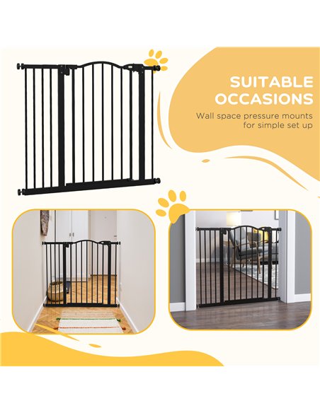 PawHut Metal 74-94cm Adjustable Pet Gate Safety Barrier w/ Auto-Close Door Black - pic 143494 | FastDaddyshop
