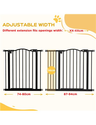 PawHut Metal 74-94cm Adjustable Pet Gate Safety Barrier w/ Auto-Close Door Black