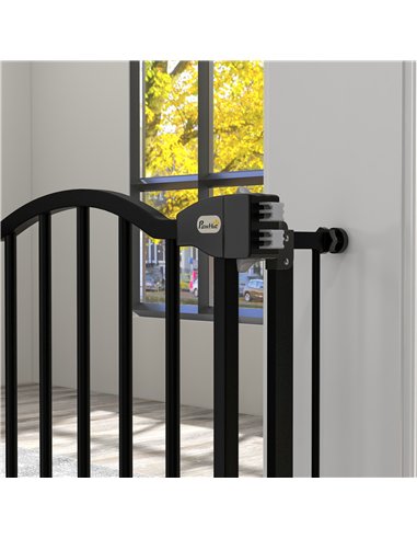 PawHut Metal 74-94cm Adjustable Pet Gate Safety Barrier w/ Auto-Close Door Black