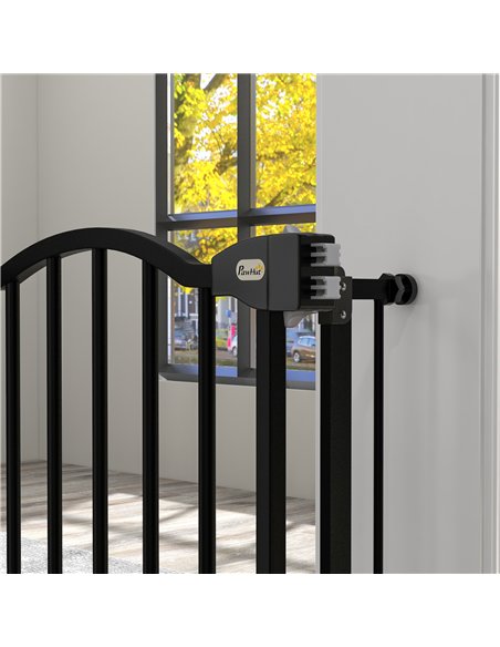 PawHut Metal 74-94cm Adjustable Pet Gate Safety Barrier w/ Auto-Close Door Black - pic 143496 | FastDaddyshop