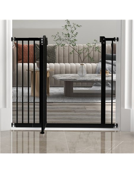 PawHut Metal 74-94cm Adjustable Pet Gate Safety Barrier w/ Auto-Close Door Black - pic 143497 | FastDaddyshop