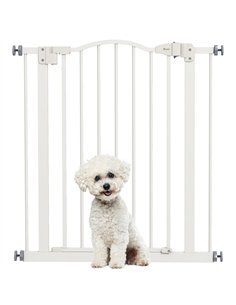 PawHut Metal 74-80cm Adjustable Pet Gate Safety Barrier w/ Auto-Close Door White