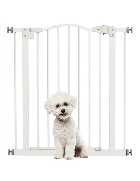 PawHut Metal 74-80cm Adjustable Pet Gate Safety Barrier w/ Auto-Close Door White - pic 143498 | FastDaddyshop