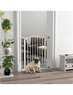 PawHut Metal 74-80cm Adjustable Pet Gate Safety Barrier w/ Auto-Close Door White 2