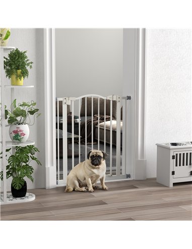 PawHut Metal 74-80cm Adjustable Pet Gate Safety Barrier w/ Auto-Close Door White