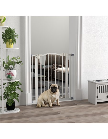 PawHut Metal 74-80cm Adjustable Pet Gate Safety Barrier w/ Auto-Close Door White - pic 143499 | FastDaddyshop