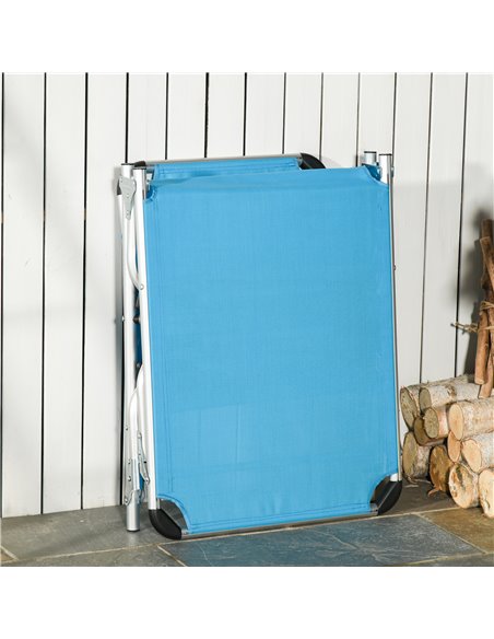 Outsunny Foldable Reclining Sun Lounger Lounge Chair Camping Bed Cot with Pillow 5-Level Adjustable Back Aluminium Frame Blue - pic 14350 | FastDaddyshop