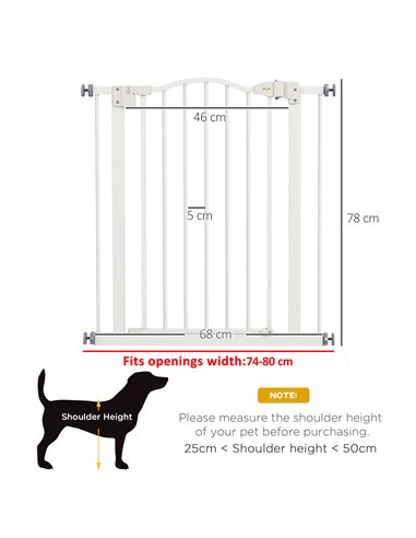 PawHut Metal 74-80cm Adjustable Pet Gate Safety Barrier w/ Auto-Close Door White