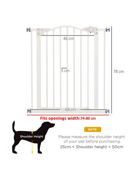 PawHut Metal 74-80cm Adjustable Pet Gate Safety Barrier w/ Auto-Close Door White - pic 143500 | FastDaddyshop