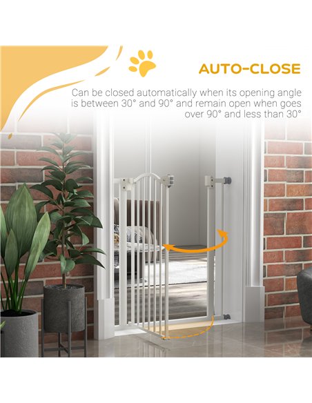 PawHut Metal 74-80cm Adjustable Pet Gate Safety Barrier w/ Auto-Close Door White - pic 143502 | FastDaddyshop
