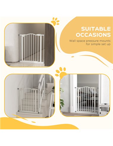 PawHut Metal 74-80cm Adjustable Pet Gate Safety Barrier w/ Auto-Close Door White