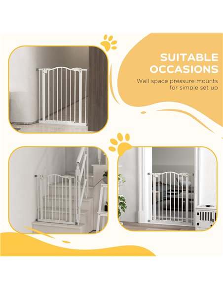 PawHut Metal 74-80cm Adjustable Pet Gate Safety Barrier w/ Auto-Close Door White - pic 143503 | FastDaddyshop