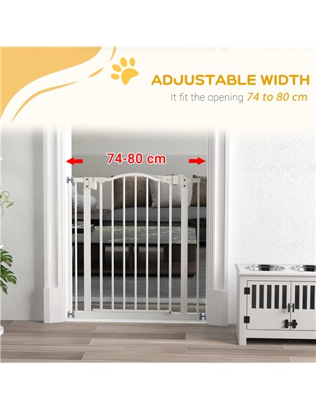PawHut Metal 74-80cm Adjustable Pet Gate Safety Barrier w/ Auto-Close Door White - pic 143504 | FastDaddyshop