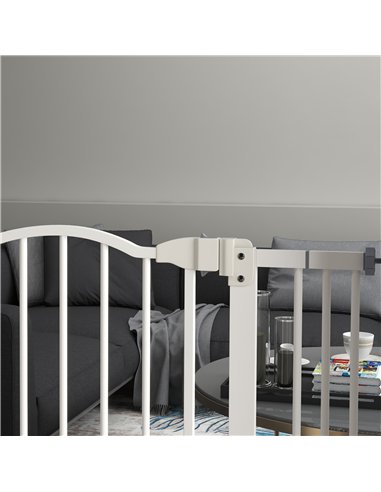 PawHut Metal 74-80cm Adjustable Pet Gate Safety Barrier w/ Auto-Close Door White