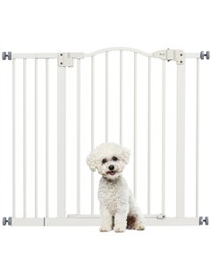 PawHut Metal 74-94cm Adjustable Pet Gate Safety Barrier w/ Auto-Close Door White