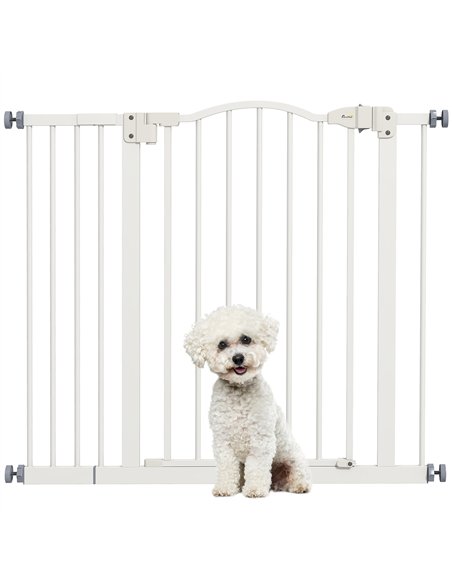 PawHut Metal 74-94cm Adjustable Pet Gate Safety Barrier w/ Auto-Close Door White - pic 143516 | FastDaddyshop