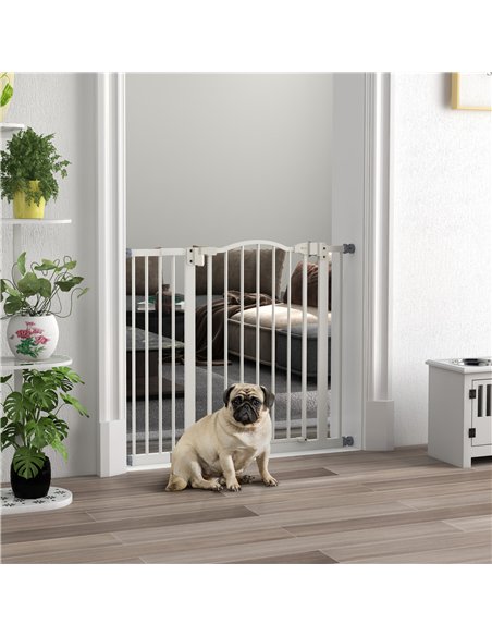 PawHut Metal 74-94cm Adjustable Pet Gate Safety Barrier w/ Auto-Close Door White - pic 143517 | FastDaddyshop