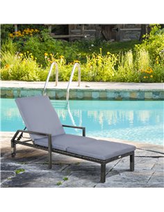 Outsunny Outdoor PE Rattan Sun Lounger with 5-Level Adjustable Backrest and 2 Wheels, Mixed Grey 2