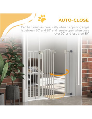PawHut Metal 74-94cm Adjustable Pet Gate Safety Barrier w/ Auto-Close Door White