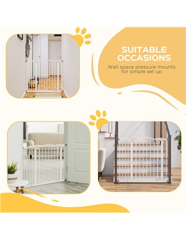 PawHut Metal 74-94cm Adjustable Pet Gate Safety Barrier w/ Auto-Close Door White