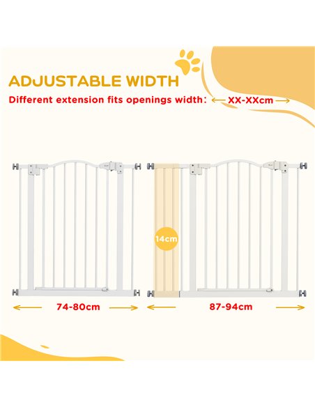 PawHut Metal 74-94cm Adjustable Pet Gate Safety Barrier w/ Auto-Close Door White - pic 143522 | FastDaddyshop